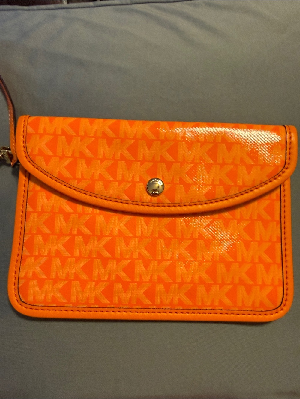 Michael Kors Orange MK Logo Wristlet Clutch